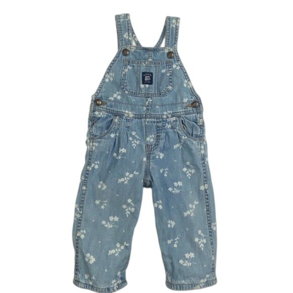 OshKosh B'gosh Floral Print Denim Lined Overalls size 12 Months - Picture 13 of 13